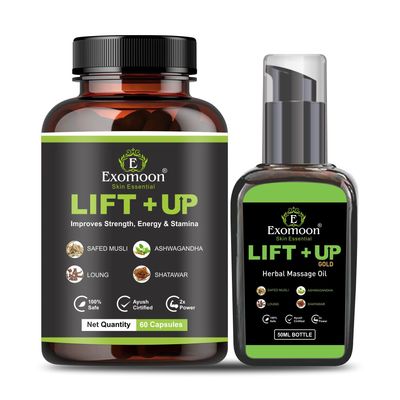 Exomoon Extra Lift-Up Massage Oil & Capsules for Man | Private Packaging | Made with Natural Ingredients | Clinically Tested (Combo Pack)