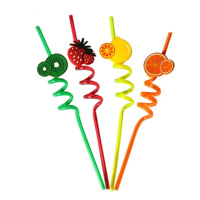 Shiv Damru Reusable Smoothie Drinking Party Straws; Fruits Themed Curly Straws for Kids, Birthday, Party, Decorations, Set of 4 (Fruits Theme)
