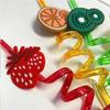 Shiv Damru Reusable Smoothie Drinking Party Straws; Fruits Themed Curly Straws for Kids, Birthday, Party, Decorations, Set of 4 (Fruits Theme) view 4