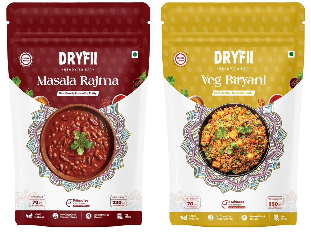 Dryfii Ready-to-Eat-Food | Rajma & Veg Biryani | Instant Meal | 100% Natural | Freeze Dried | Rehydrated Weight 480 g