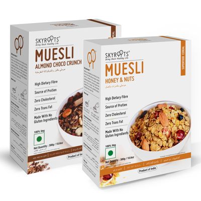 Honey and Nuts & Almond Choco Crunch Muesli 300 gm - Millet flakes | Rolled oats | Made with No Gluten Ingredients | Healthy Breakfast (Pack of 2)