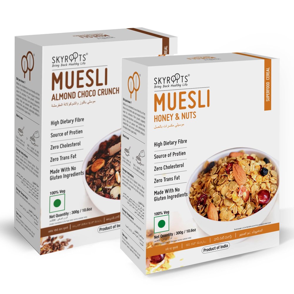 Honey and Nuts & Almond Choco Crunch Muesli 300 gm - Millet flakes | Rolled oats | Made with No Gluten Ingredients | Healthy Breakfast (Pack of 2)