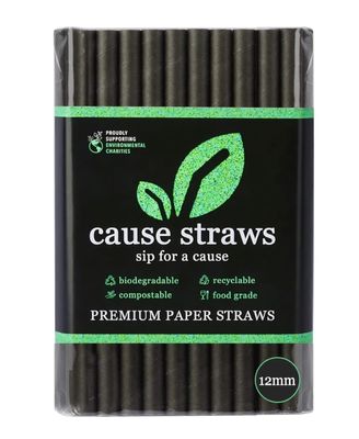 Cause Straws (12mm, 50 Straws) | Biodegradable Premium Drinking Straws | Black Colour | for Thick Shakes and Bubble Tea/Boba Tea | Sip for A Cause | (12MM, Black)