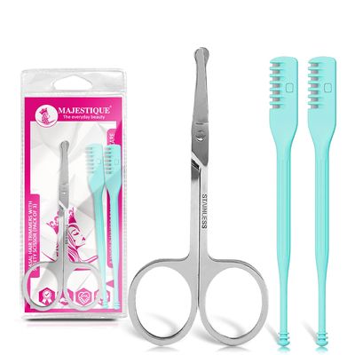 Majestique Nasal Hair Trimmers With Safety Scissor | Manual Mini Portable Nose Hair Cutter | Stainless Steel | Nose and Ears Grooming Kits - 3Pcs/Multicolor