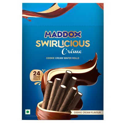 Maddox Swirlicious Cookie Cream Wafer Roll 252gm (10.5g x 24 Wafer Rolls)