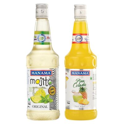 Manama Original Mojito Syrup and Pinacolada Syrup, 750ML Each, Mixer for Mocktails, Cocktails, Drinks, Juices, Beverages, Pack of 2