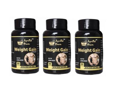 AYURVED POWER Weight Gain Capsules for Grow Body Muscle Building,For gym | 60 Capsules (Pack Of-3)