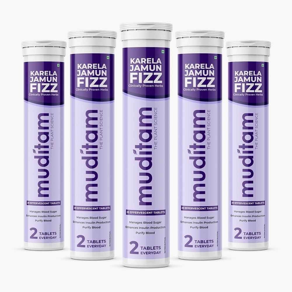 Muditam Ayurveda Karela Jamun Fizz-100 Tablets | Ideal For 50 Days (Karela Jamun Juice) | Helps in High Sugar Condition | Promotes Healthy Glucose Levels | Boosts Digestive Health