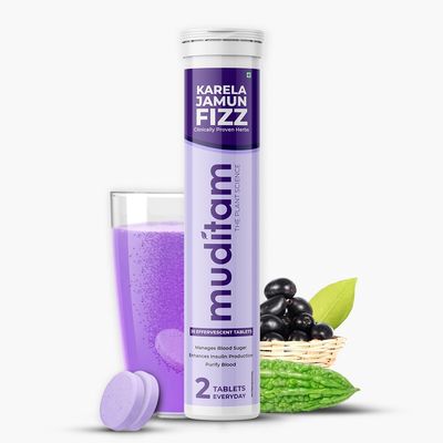 Muditam Ayurveda Karela Jamun Fizz-20 Effervescent Tablets(Karela Jamun Juice)|Helps in High Sugar Condition|Promotes Healthy Glucose Levels | Boosts Digestive Health|Ideal For 10 Days