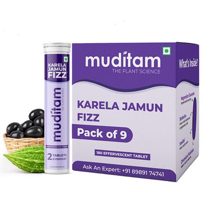 Muditam Ayurveda Karela Jamun Fizz-180 Tablets | Ideal For 90 Days (Karela Jamun Juice) | Helps in High Sugar Condition | Promotes Healthy Glucose Levels | Boosts Digestive Health