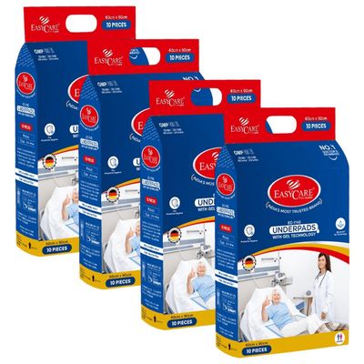 EASYCARE Cotton Underpads | 60 x 90 cm | Pack of 4 (40 Units) | Absorbent & Leak-Proof | Soft & Breathable | For Elderly, Baby Care,Bed Protection | Disposable Underpads
