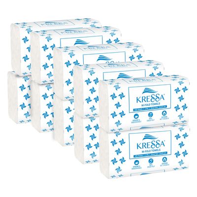 Kressa Multifold Tissue Paper | Hand Towels (10 x 125 = 1250 Hand Towels)(Pack Of 10)
