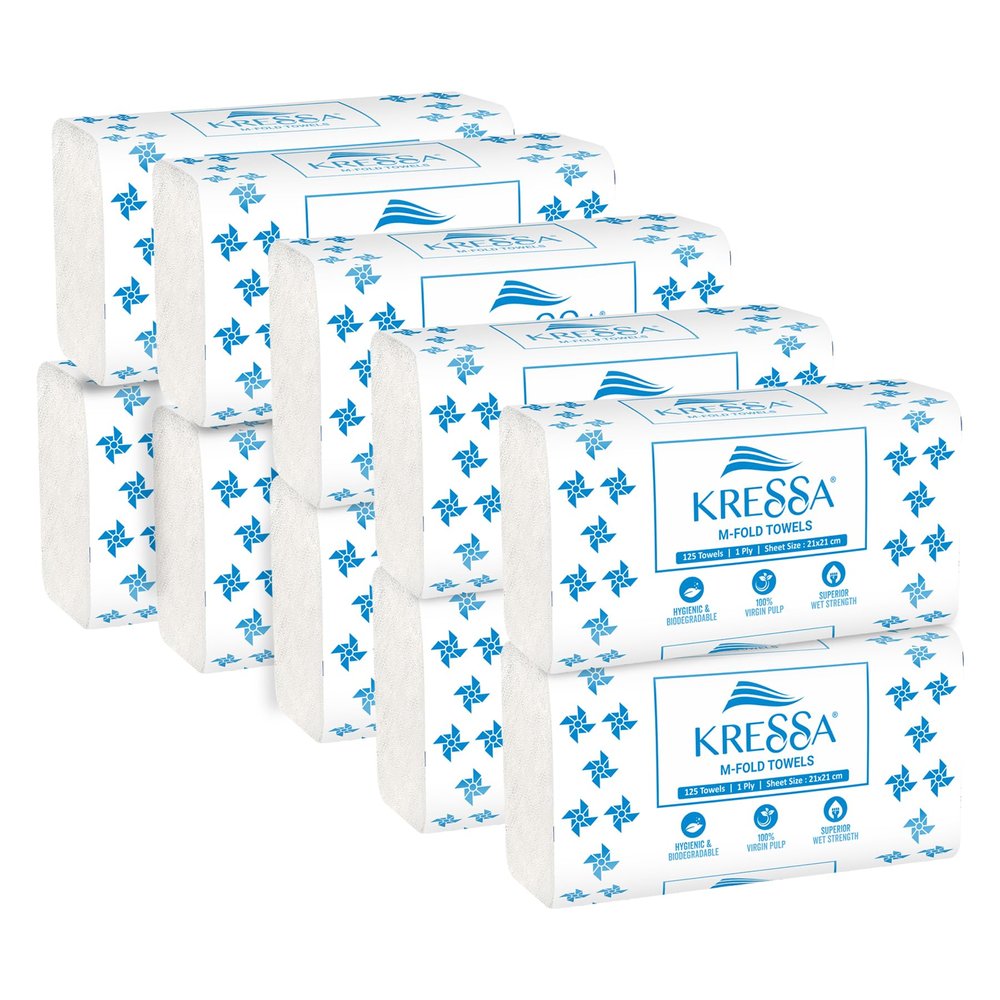 Kressa Multifold Tissue Paper | Hand Towels (10 x 125 = 1250 Hand Towels)(Pack Of 10)