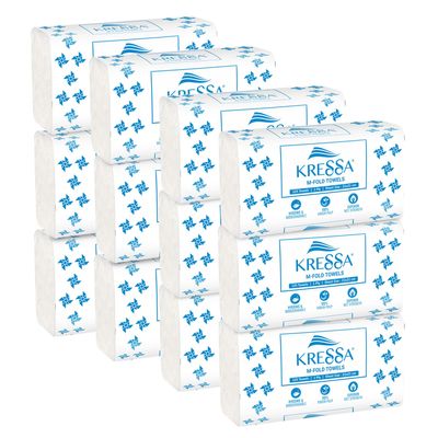 Kressa Multi Fold Paper Hand Towels | M Fold | 125 x 12 = 1500 (Pack Of 12)