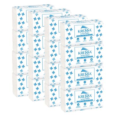 Kressa Multi Fold Hand Towel | M Fold Tissue Paper (125 x 16 = 2000) (Pack Of 16)