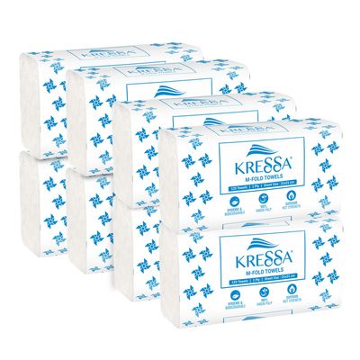 Kressa M Fold Tissue Paper Towels (8 x 125 = 1000 Hand Towels) (Pack Of 8)
