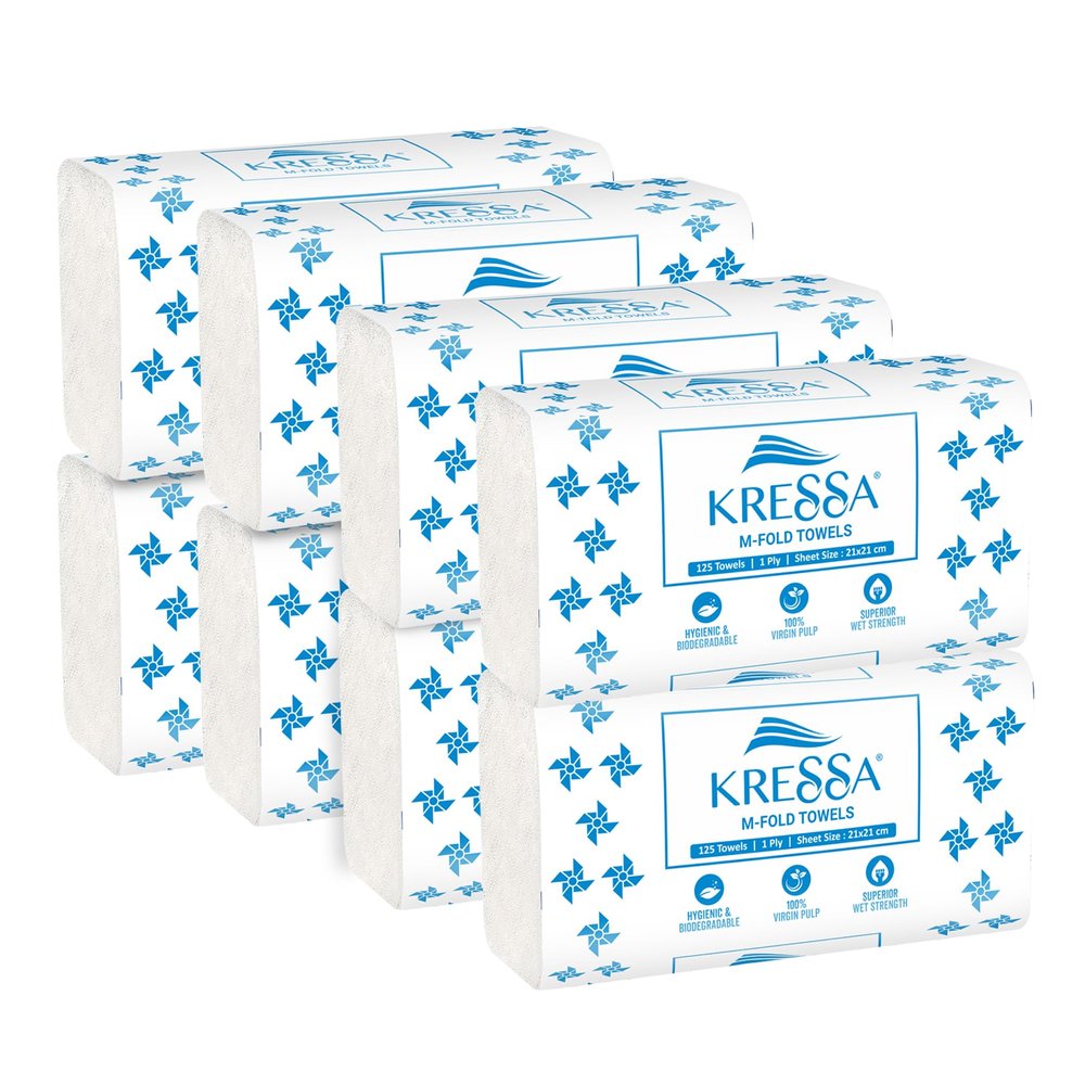 Kressa M Fold Tissue Paper Towels (8 x 125 = 1000 Hand Towels) (Pack Of 8)