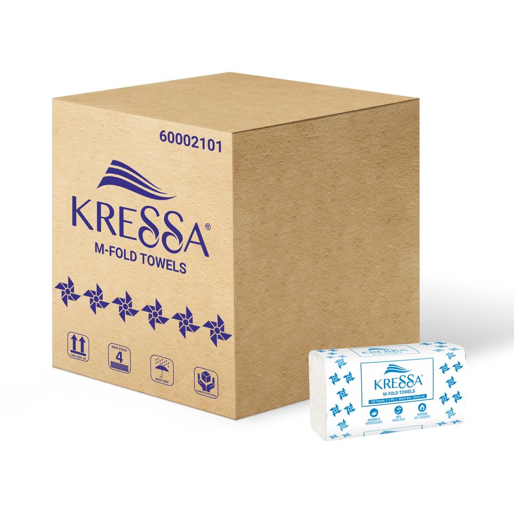 Kressa M Fold Tissue Paper Towels (18 x 125 = 2250 Hand Towels) (Pack Of 18)