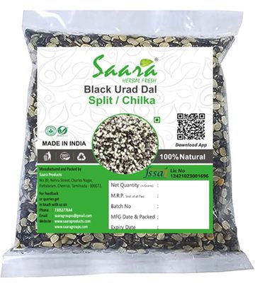 Saara HERBAL FRESH Split Black Urad Dal, 3.950g, Chilka Black Urad Dal, Split Black Gram, Urad Chora Dal, Rich in Fibre, High Protein, Low Calories, 3.950g