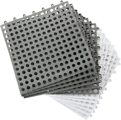 12 Pack 11.8" x 11.8" Interlocking Floor Tiles with Drain Holes Soft PVC Non Slip Shower Floor Mat Rubber Flooring Drainag Mat for Pool, Patio, Balcony, Kennel, Poultry, Dog (White+Grey 6+6)