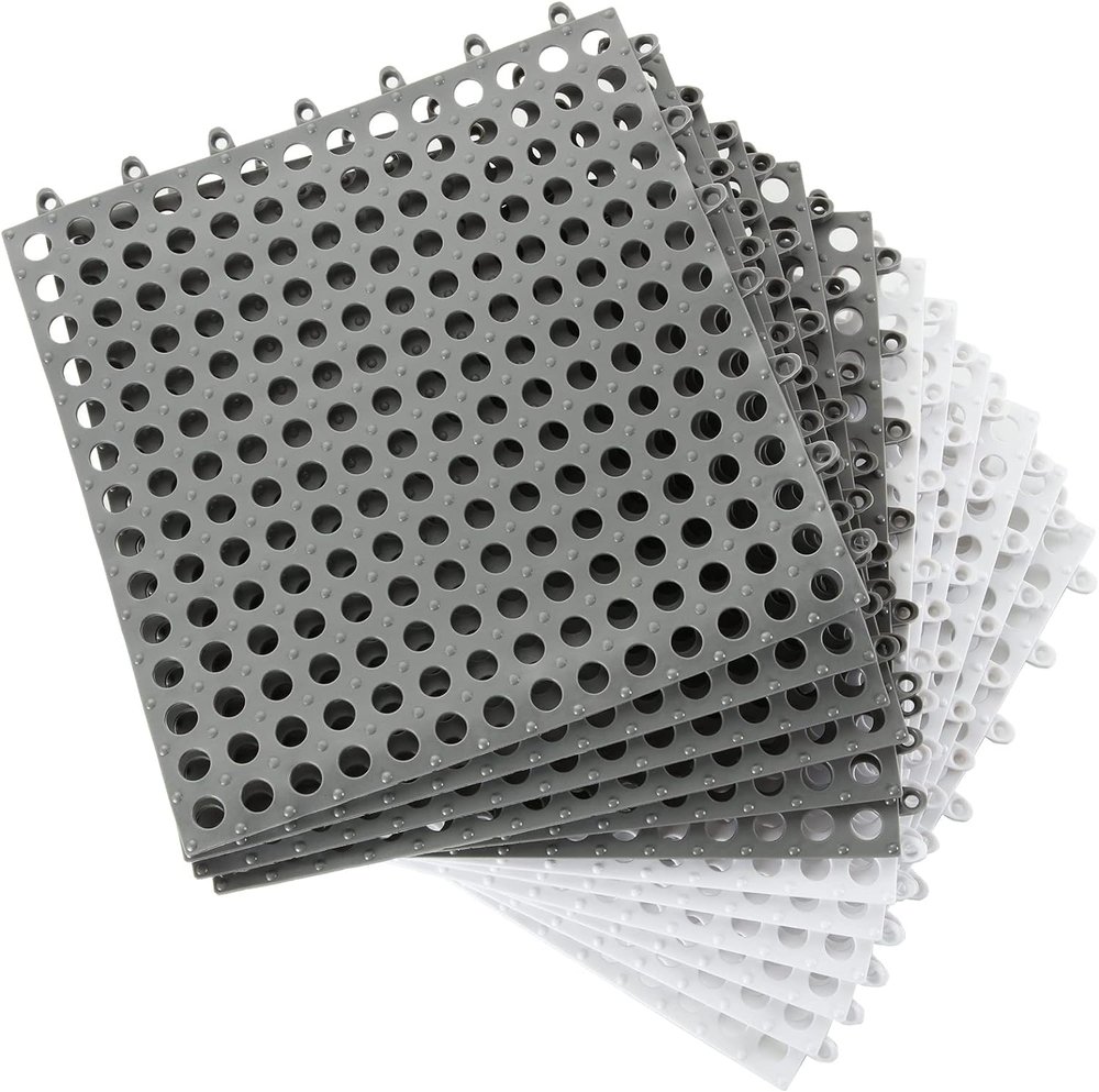 12 Pack 11.8" x 11.8" Interlocking Floor Tiles with Drain Holes Soft PVC Non Slip Shower Floor Mat Rubber Flooring Drainag Mat for Pool, Patio, Balcony, Kennel, Poultry, Dog (White+Grey 6+6)