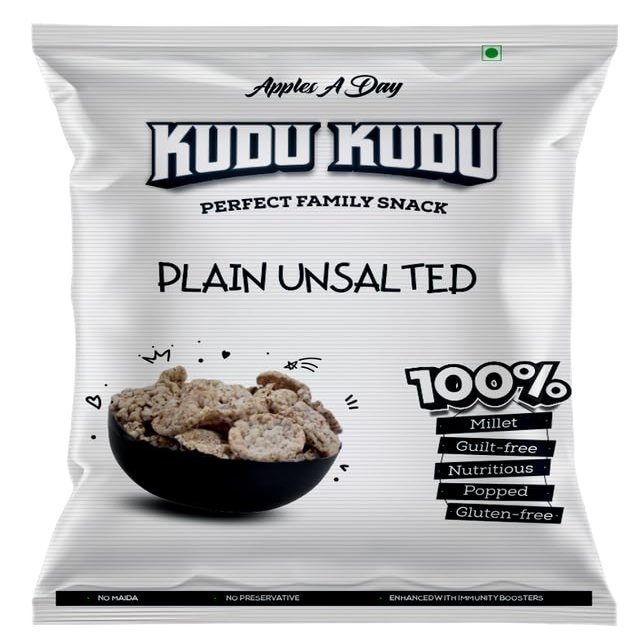 Apples A Day - Kudu Kudu - Multi Millet Popped Chips | Plain Unsalted| 750 gms | Pack of 25 (30X25)