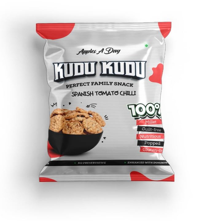 Apples A Day - Kudu Kudu - Multi Millet Popped Chips | Spanish Tomato Chilli| 300 gms | Pack of 10 (30X10)