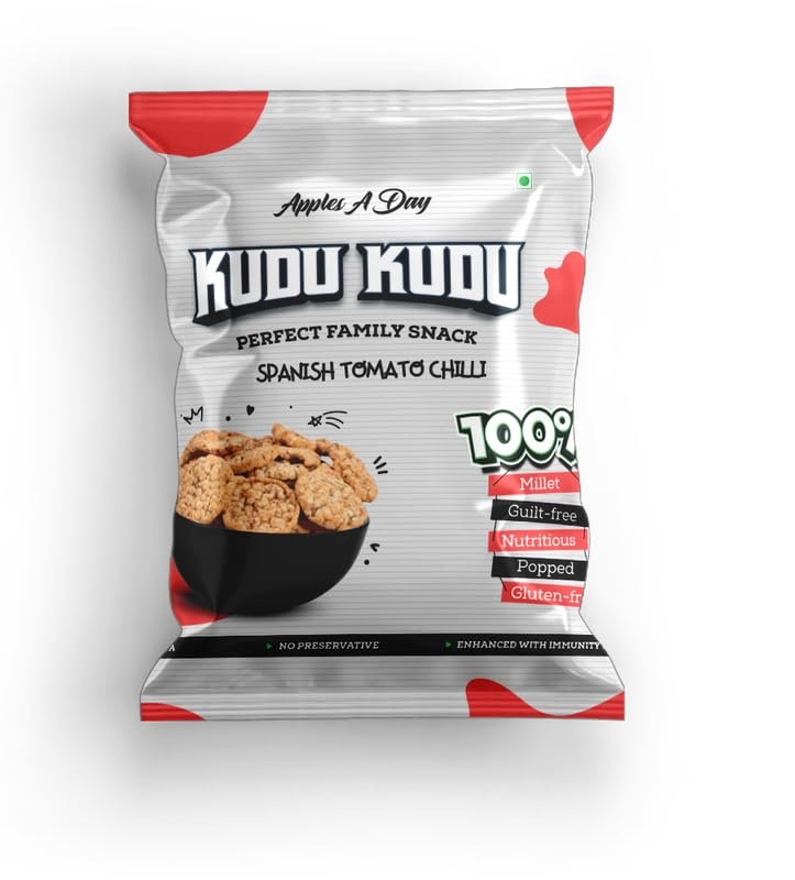 Apples A Day - Kudu Kudu - Multi Millet Popped Chips | Spanish Tomato Chilli| 900 gms | Pack of 30 (30X30)