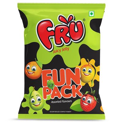 Fru Jucy Jelly Assorted Flavoured Fun Pack of 5 Pouches (1 Pouch = 3.6 GM X 50 Pcs)