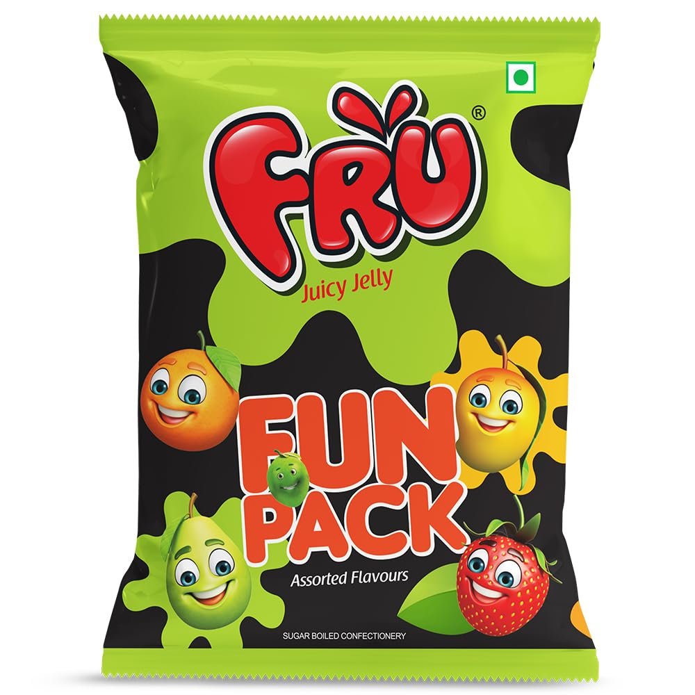 Fru Jucy Jelly Assorted Flavoured Fun Pack of 5 Pouches (1 Pouch = 3.6 GM X 50 Pcs)