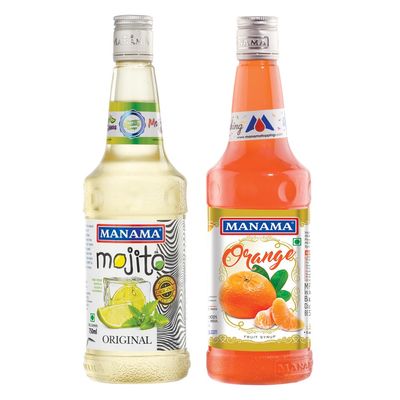 Manama Original Mojito Syrup and Orange Syrup, 750ML Each, Mixer for Mocktails, Cocktails, Drinks, Juices, Beverages, Pack of 2
