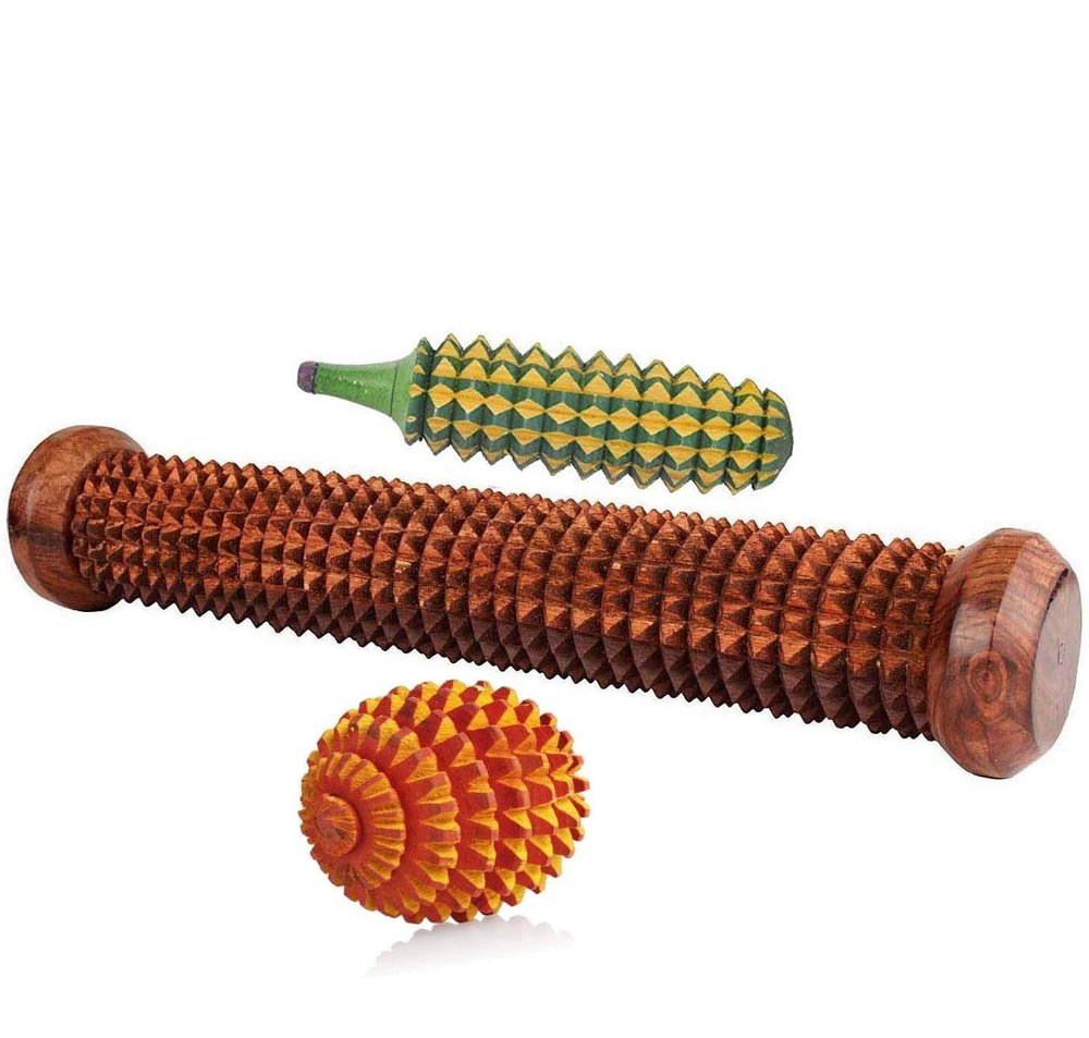 Acupressure Roller For Hand And Foot Pain Relief Wooden Massager Combo With Palm Balls And Karela Massager For Body Stress Relief