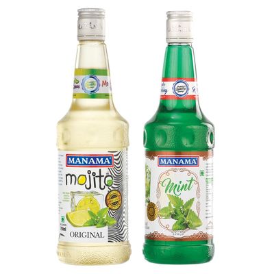 Manama Original Mojito Syrup and Mint Syrup, 750ML Each, Mixer for Mocktails, Cocktails, Drinks, Juices, Beverages, Pack of 2