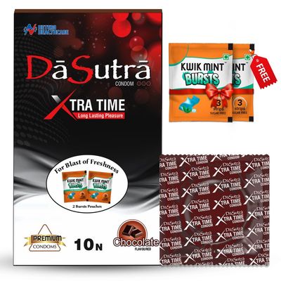 Dasutra Xtra Time Dotted Condoms For Men | Chocolate Flavour | Long Lasting Pleasure For Both | 3 in 1 Multi Textured Lubricated Condoms -10 Count (Pack of 2)