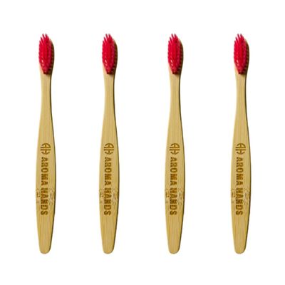 Aroma Hands Kids Bamboo Toothbrush Soft Bristles Suitable for Sensitive Gums, Anti-Plaque & Anti-bacterial BPA Free (Pack of 4)