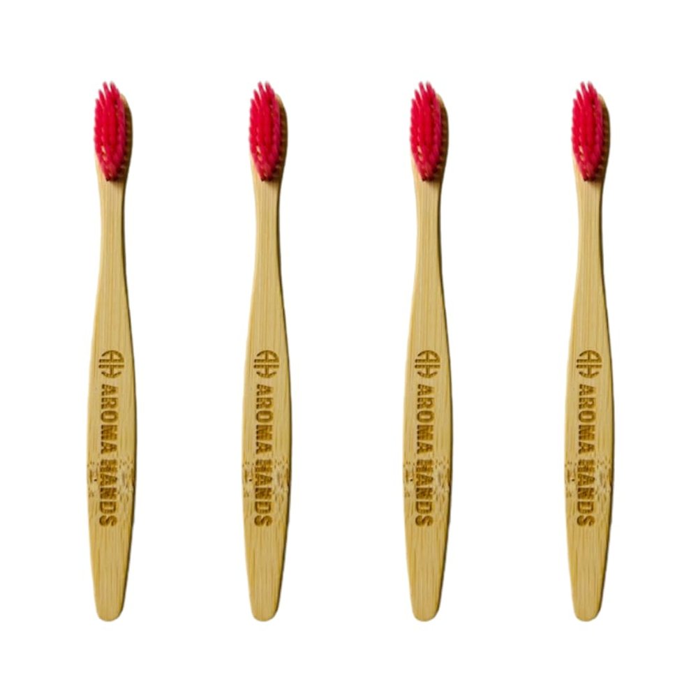 Aroma Hands Kids Bamboo Toothbrush Soft Bristles Suitable for Sensitive Gums, Anti-Plaque & Anti-bacterial BPA Free (Pack of 4)