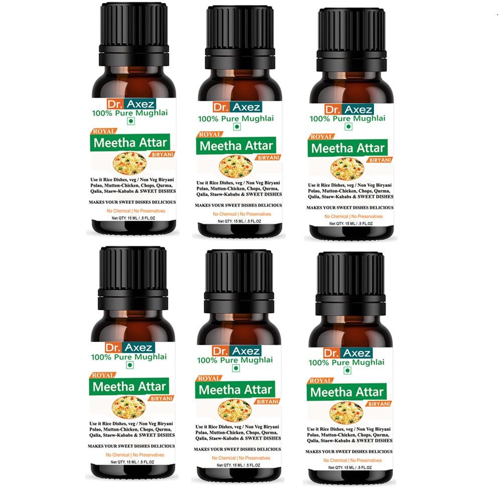 Dr. Axez Moghlai Meetha Attar For Biryani,Polao, Mughlai Mitha Essence Biriyani Used in Sweet & Rices Dishes (15 ML Pack of 6)