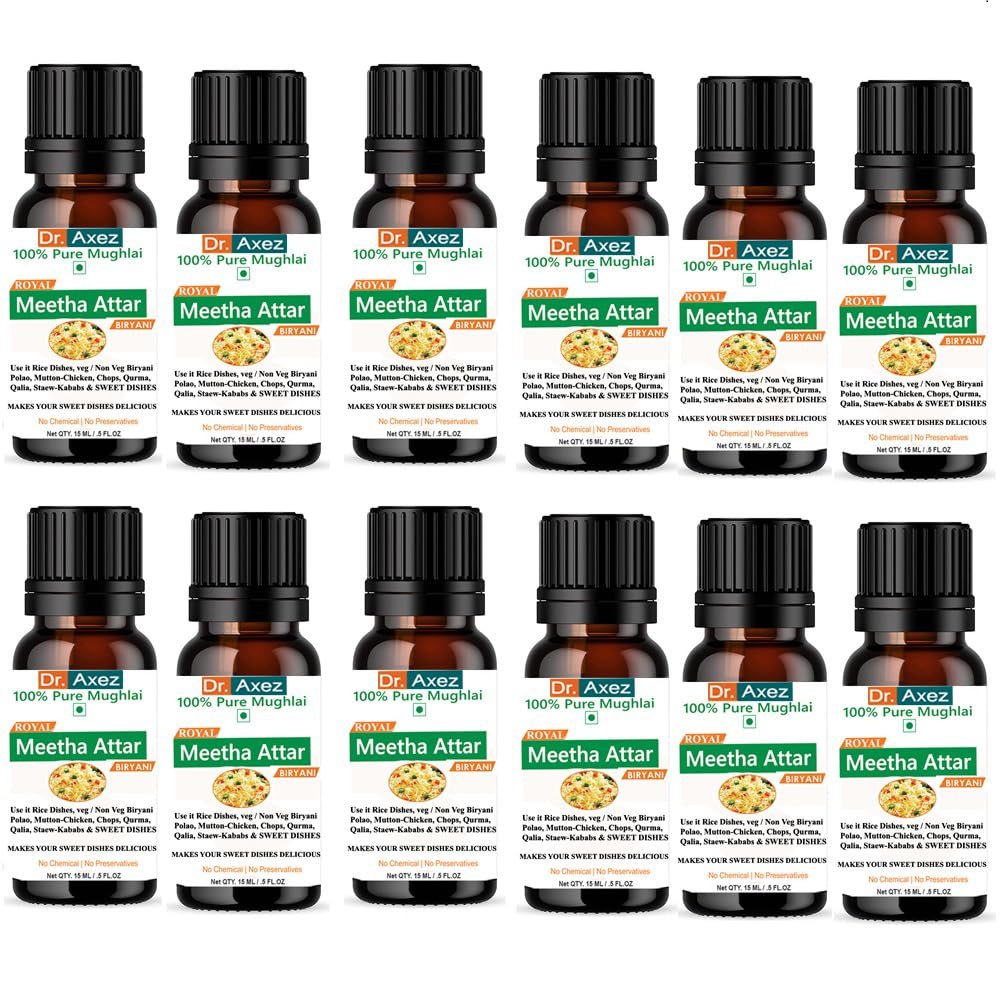 Dr. Axez Moghlai Meetha Attar For Biryani,Polao, Mughlai Mitha Essence Biriyani Used in Sweet & Rices Dishes (15 ML Pack of 12)