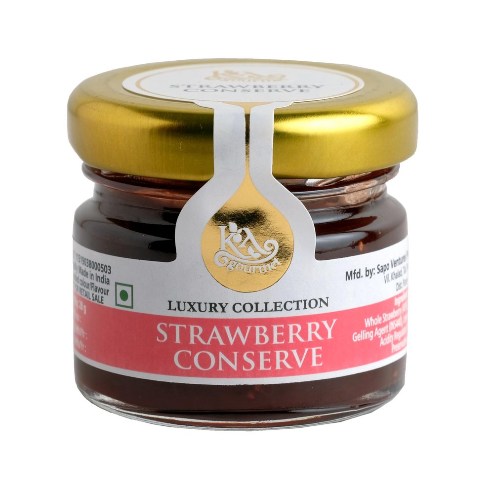 KA gourmet Strawberry Conserve/Jam 28gm x 25- Mini Loved by Karen Anand, Gluten Free, Vegan, No Artificial Colour or Flavour