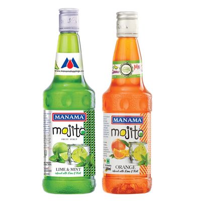 Manama Lime and Mint Mojito Syrup and Orange Mojito Syrup, 500ML Each, Mixer for Mocktails, Cocktails, Drinks, Juices, Beverages, Pack of 2