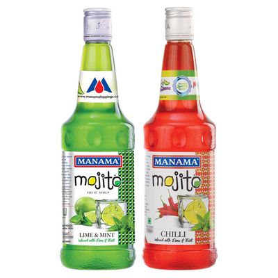 Manama Lime and Mint Mojito Syrup and Chilli Mojito Syrup, 500ML Each, Mixer for Mocktails, Cocktails, Drinks, Juices, Beverages, Pack of 2