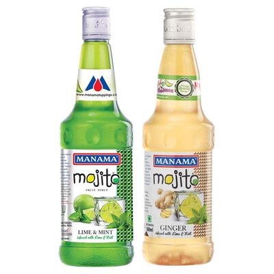 Manama Lime and Mint Mojito Syrup and Ginger Mojito Syrup, 500ML Each, Mixer for Mocktails, Cocktails, Drinks, Juices, Beverages, Pack of 2