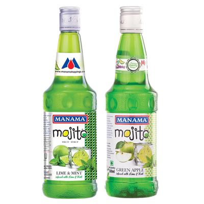 Manama Lime and Mint Mojito Syrup and Green Apple Mojito Syrup, 500ML Each, Mixer for Mocktails, Cocktails, Drinks, Juices, Beverages, Pack of 2