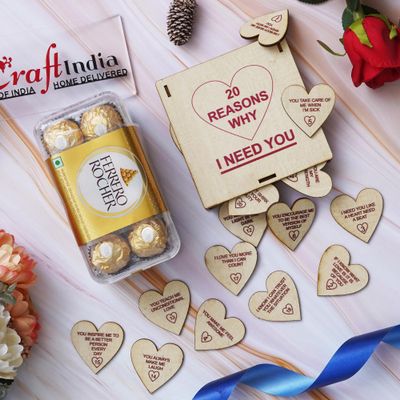 eCraftIndia Valentine Gift for Girlfriend Boyfriend| 20 Reasons Why I Need You Hearts Gift Box, Ferrero Rocher Chocolate for Valentine's Day (8 pcs)| Valentine Day Gifts for Husband Wife Her Him
