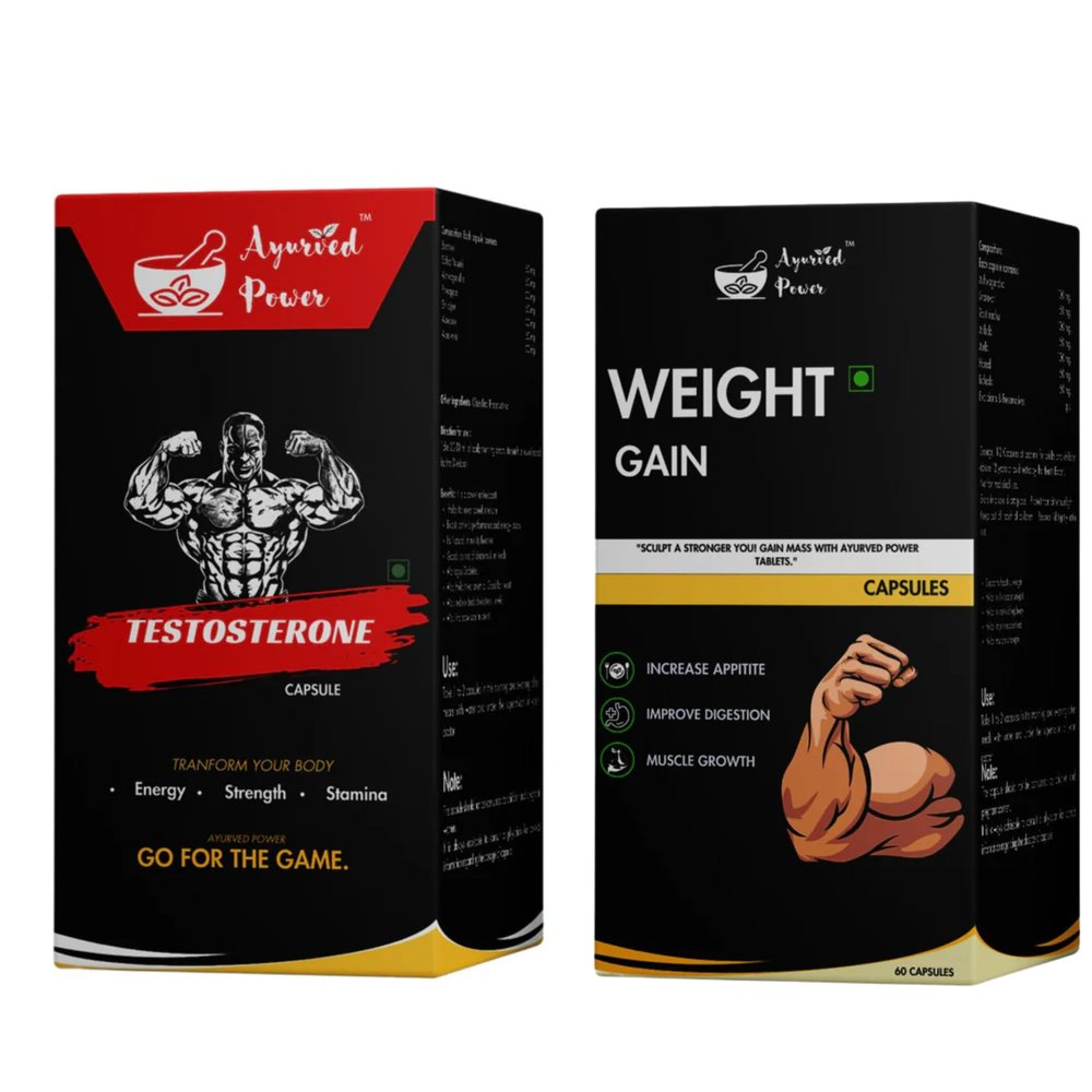 AYURVED POWER Weight Gain & men wellness capsule | shilajit | Ayurvedic Weight Gainer for gym | Natural Herbal capsule help for Muscle Growth, Energy - 60 capsule each