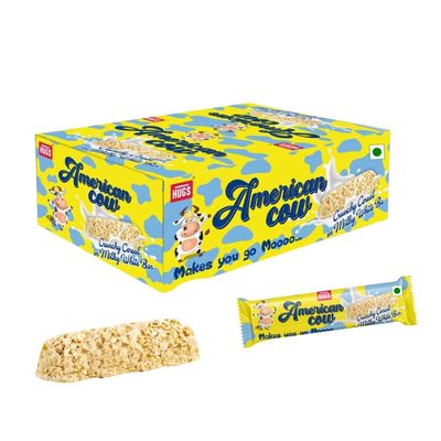Hugs American Cow White Chocolate Cereal Bar | Oat Chocolate, Milky White Chocolates Box for Healthy Snacking (30 pcs)