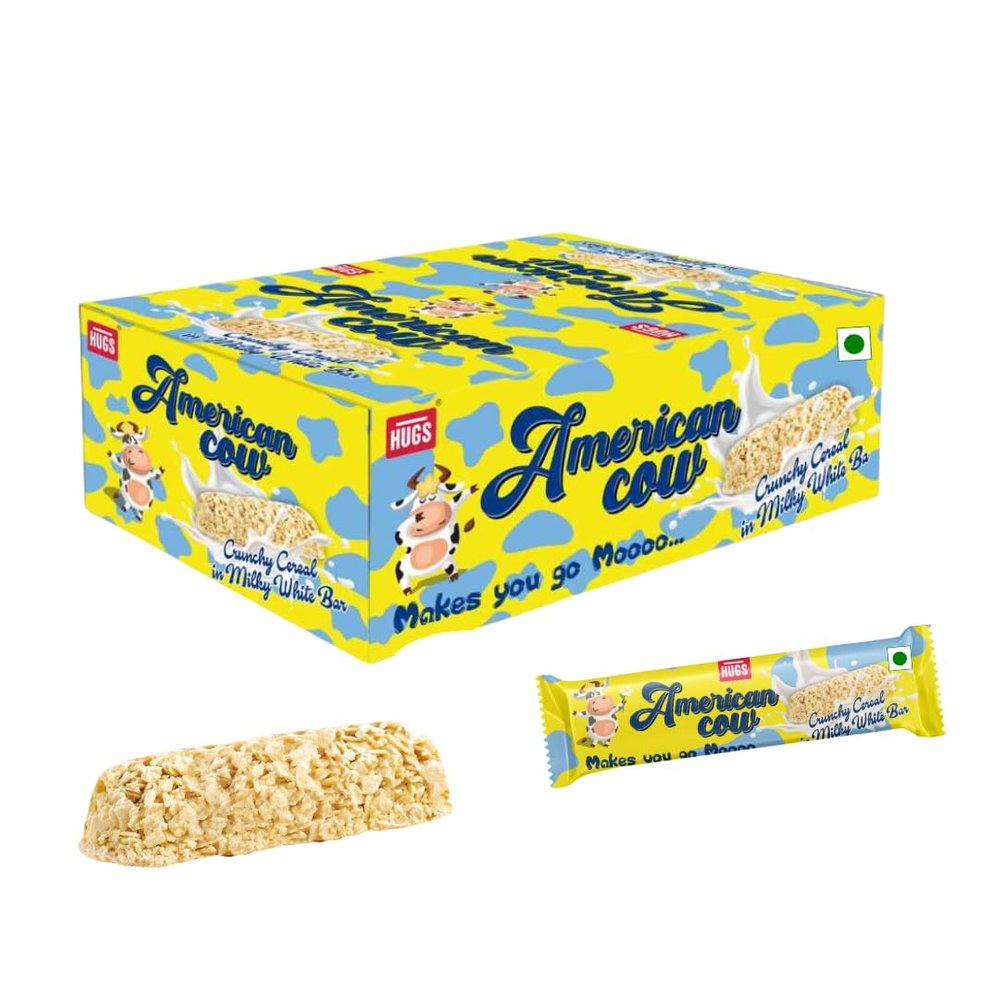 Hugs American Cow White Chocolate Cereal Bar | Oat Chocolate, Milky White Chocolates Box for Healthy Snacking (30 pcs)