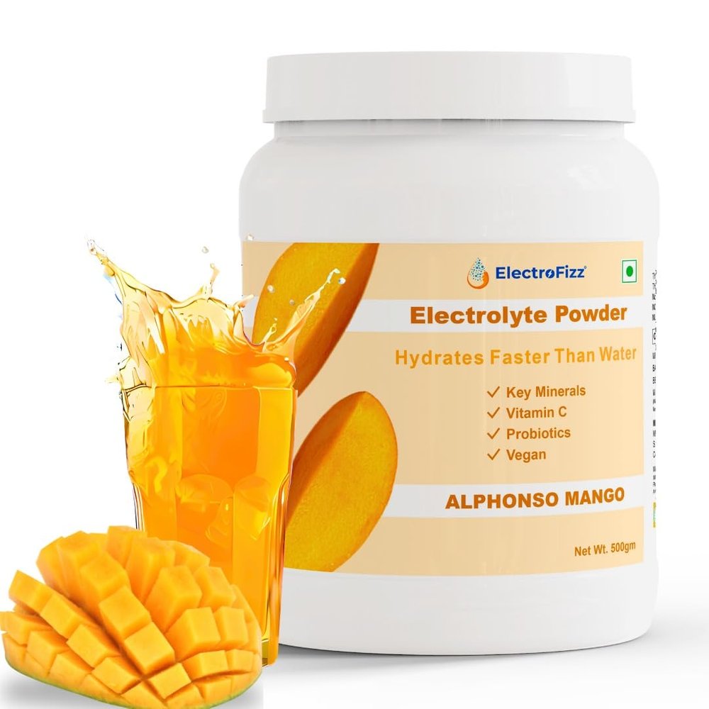 ElectroFizz Electrolyte Powder 50 servings | Electrolyte Powder with Probiotics & Vitamin C | Instant Hydration Drink for Workout for Men & Women- (500 gm- Alphonso Mango)