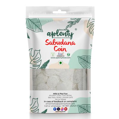 APLENTY Sabudana Coin Papad Plain - 400gm | Vrat/Fast Special Small Sago Fryums With Sendha Namak (400g)