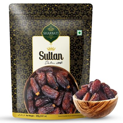 SHARBATI DATES Premium Imported Sultan Dates 250 grams with High in Fibre & Rich Source of Iron | Gluten free | No Preservatives | Wet Khajoor | khajur | Date Fruits